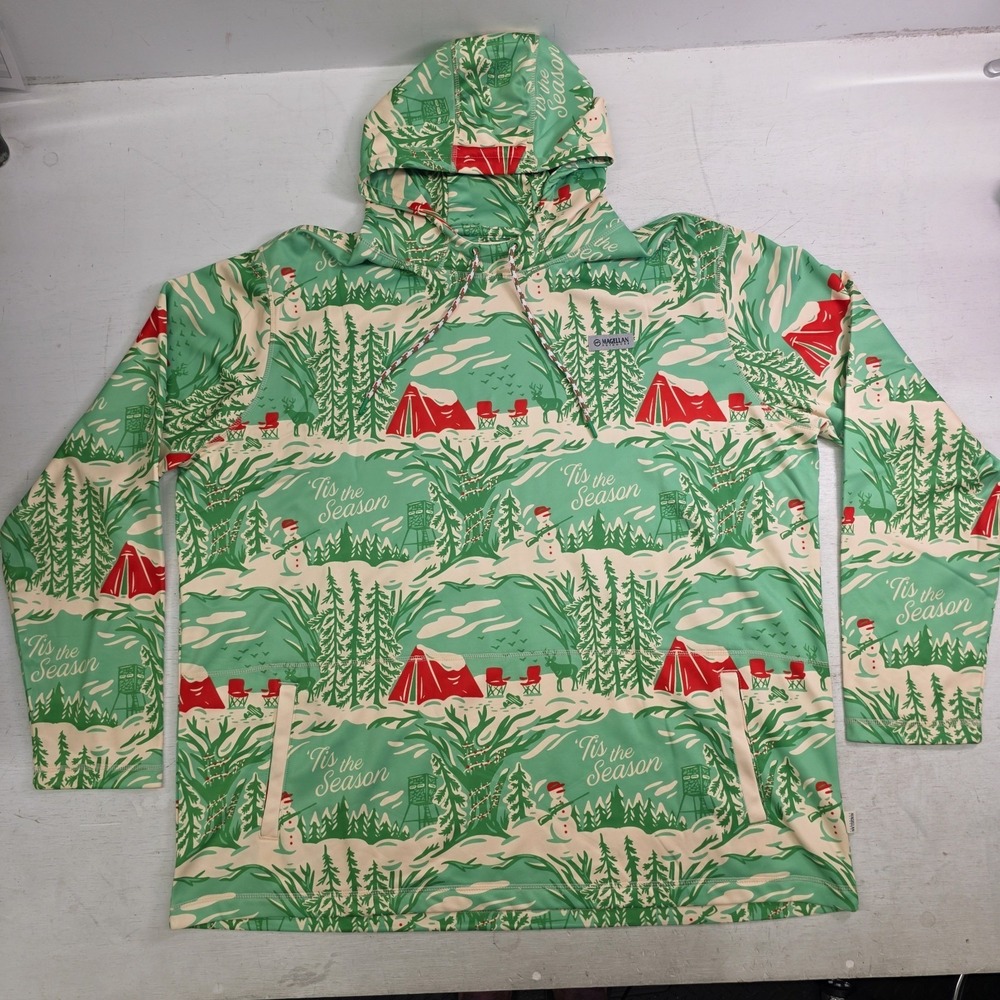 Magellan Outdoors Classic Fit Christmas AOP Hoodie Pullover Green Red Men's‎ 3XL